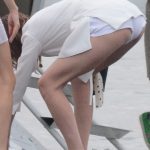 Montana Cox Panty Flash Bent Over in Low Cut White Dress
