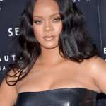 Rihanna Big TIts Thickness in Tight Black Short Dress
