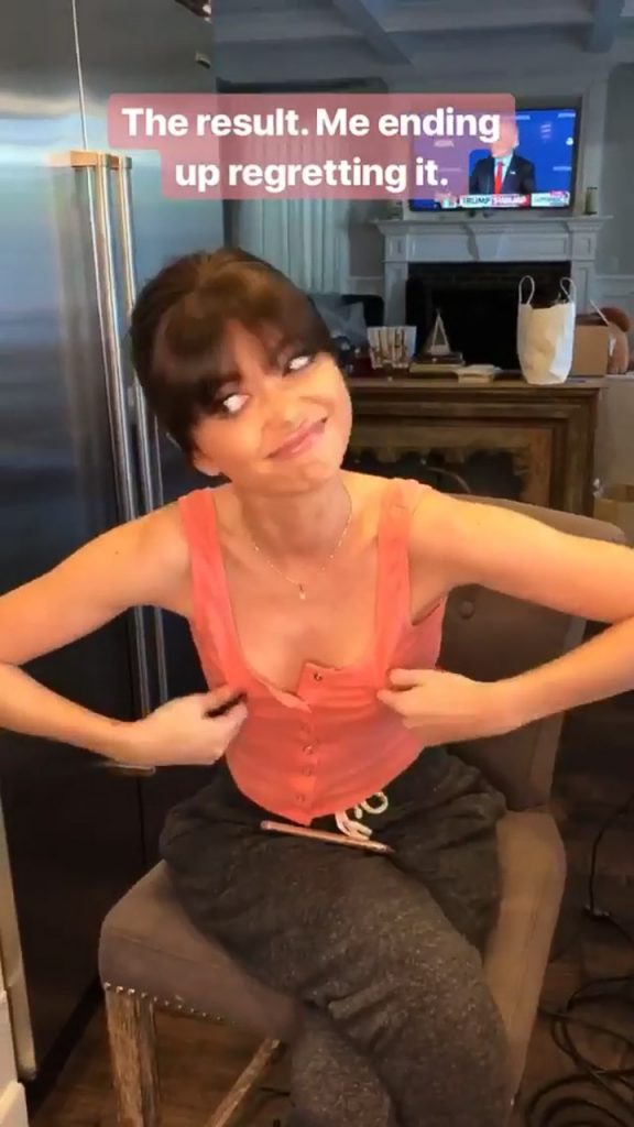 Sarah Hyland Tits in a Pink Shirt Twisting her Nipples