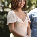 Selena Gomez Tits in a Low Cut White Dress