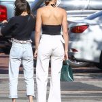 Sofia Richie Big Tits Braless in Black Top and White Pants