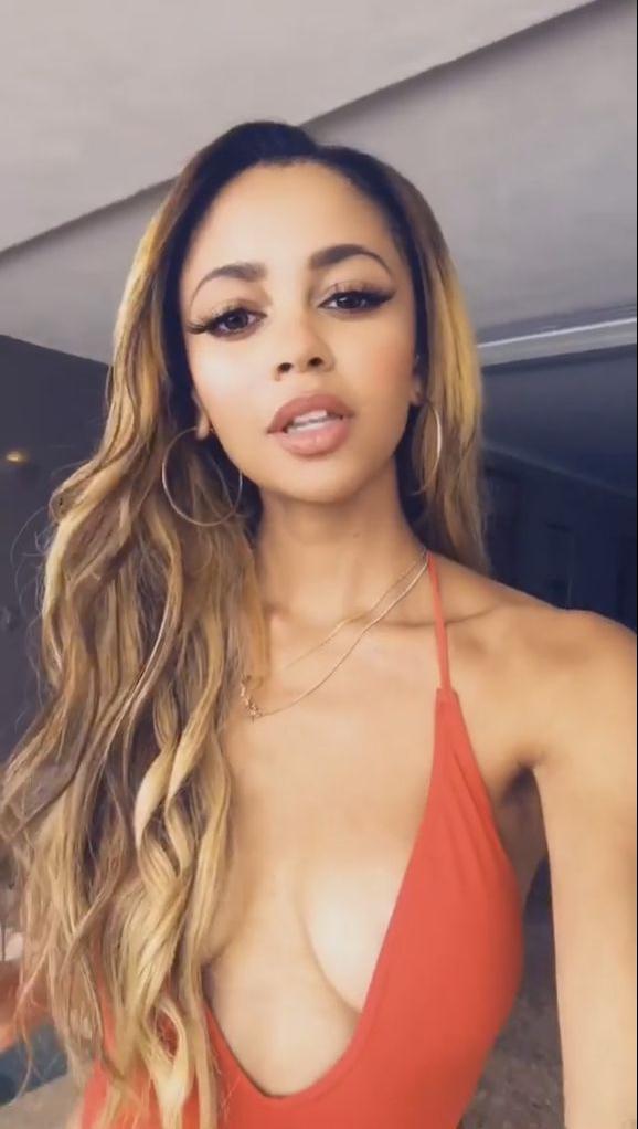 Vanessa Morgan Big Tits in Red Swimsuit