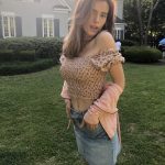 Bella Thorne Big Tits a Pink Floral Shirt and Jean Skirt