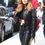 Bella Thorne Black Leather Pants and Crop Top