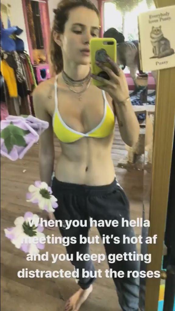 Bella Thorne Slutty Tits Out in a Yellow Bikini