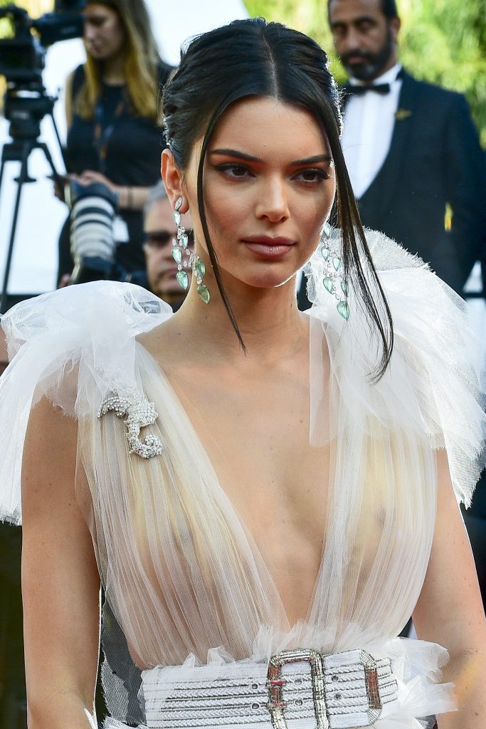 Kendall Jenner Dark Nipples in a See Through White Dress 