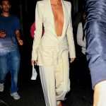Kendall Jenner Tits OUt in a White Blazer and Pants