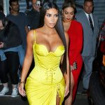 Kim Kardashian Big Tits in a Tight Yellow Dress