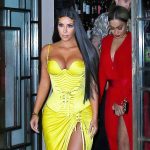 Kim Kardashian Big Tits in a Tight Yellow Dress