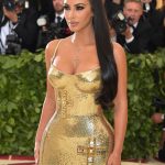 Kim Kardashian Big Fake Tits in Gold Dress at the MET