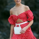Olivia Culpo Red Skirt and Bra Top on the Beach