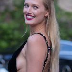 Toni Garrn Tits Out in Low Cut Black Dress in Cannes