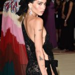 Zoe Kravitz Black See Through Lace GOwn at the MET