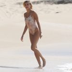 Hailey Baldwin Getting Wet in a Nude Bikini