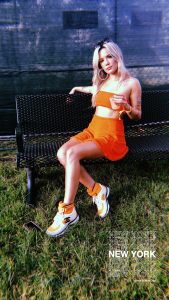 Halsey Tits in Orange Bra and Skirt