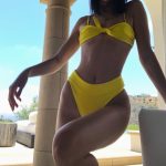 Kendall Jenner Tits and Pussy Print Yellow Bikini