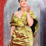 Rihanna Big tits in gold dress