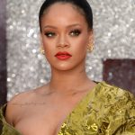 Rihanna Big tits in gold dress