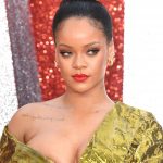 Rihanna Big tits in gold dress