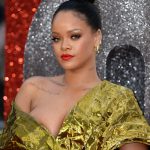 Rihanna Big tits in gold dress