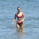 Bella Hadid Thirst Trap Wet Red Thong Bikini
