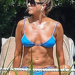 Jennifer Aniston Hard Nipples Blue Bikini