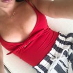 Lea Michele Tits in a Selfie Red Shirt