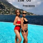 Rita Ora Black Bikini Poses with Girlfriend in Red Bikini