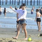 Gwen Stefani Pussy Flash Jean Shorts on Beach