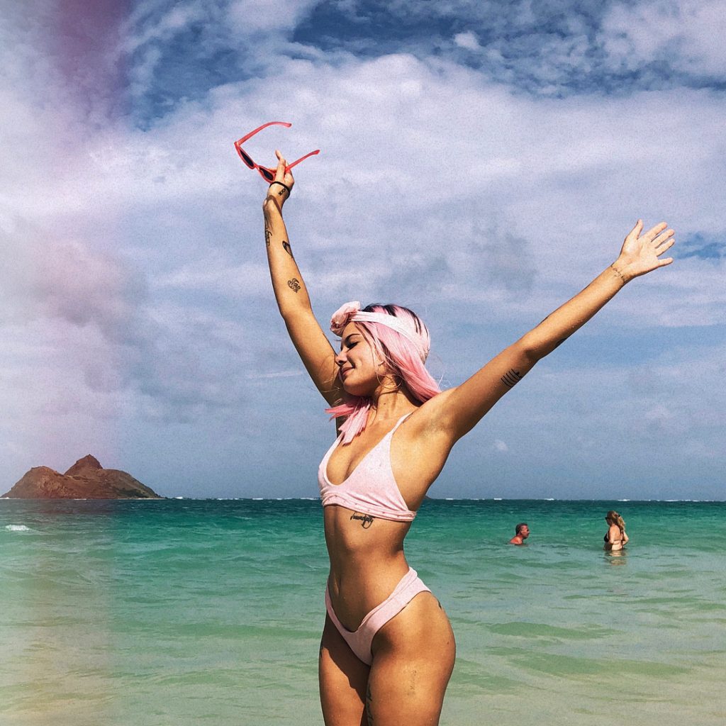 Halsey Tits in Tight Wet Pink Bikini