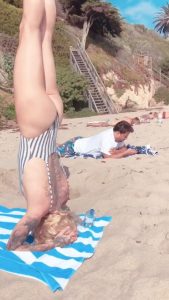 Skylar Grey Ass Upside Down Thong Stripped Swimsuit