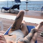 Skylar Grey Pussy Print Stripped Swimsuit