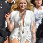 Avril Lavigne Slutty Pussy Flash White Low Cut Dress