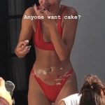 Kendall Jenner Tits Ass Pussy Print Red Bikini Covered in Cake with Bella Hadid 3