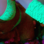 Rihanna Tits See Through Green Lace Bra and Panties