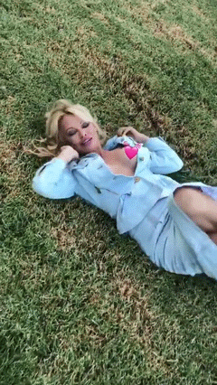 Pam Anderson Nipples Blue Skirt