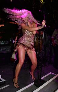 Rita Ora Pussy Flash Gold Dress