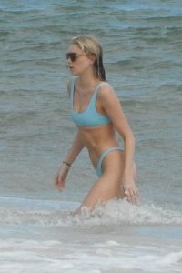 Elsa Hosk Wet Blue Bikini