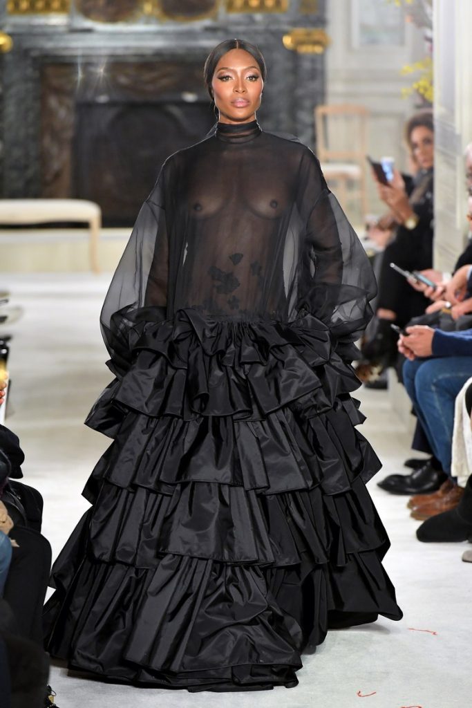 Naomi Campbell Nipples Sheer Dress Fashion Week