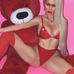 Aubrey ODay SPread Pussy Print Red Thong