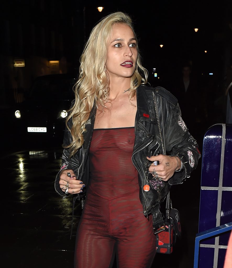 Alice Dellal Bald Pussy in a Body Suit